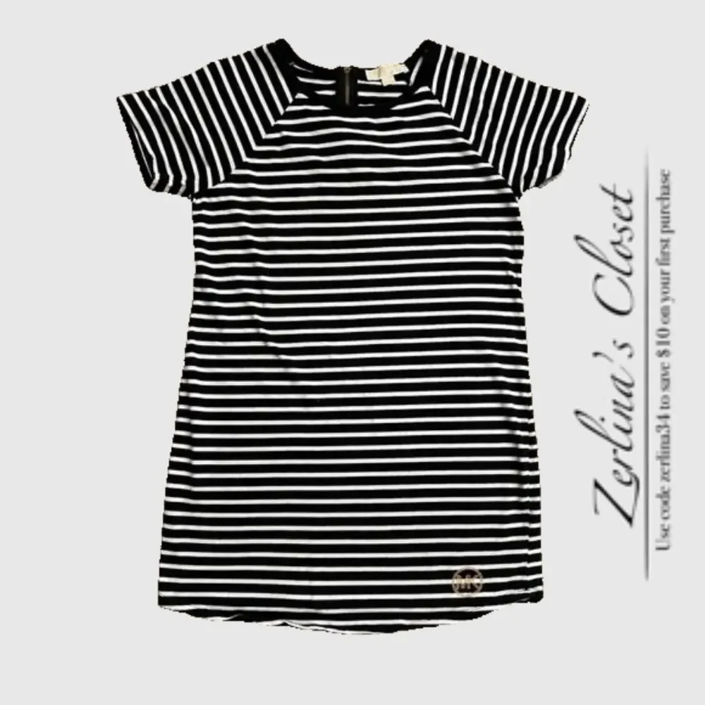 Michael Kors Crew Neck Short Sleeve Stripe Tunic Dress Black White M